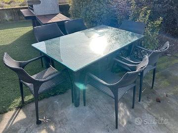 TAVOLO  top VETRO   E   SEDIE   POLIRATTAN