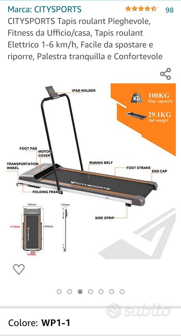 Tapis roulant Treadmill Fitness da ufficio/casa, elettrico 1-8 km/h, Facile  da spostare e riporre, Palestra tranquilla e confortevole