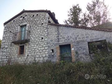 Rudere in pietra con ampio terreno e bosco