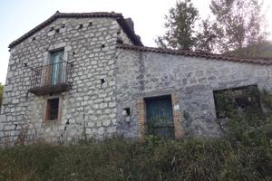 Rudere in pietra con ampio terreno e bosco