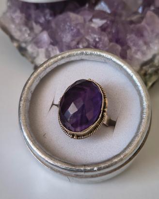 Anello antico in argento 925 con ametista