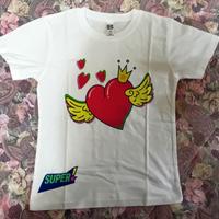 Maglietta t-shirt bianca Super! con cuore alato