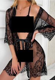 Vestaglia sexy corta in pizzo trasparente+perizoma