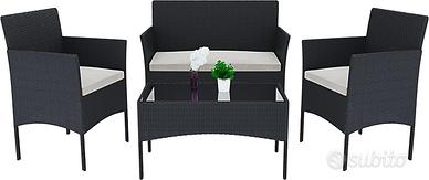 Set Mobili Giardino Rattan nero con Cuscini