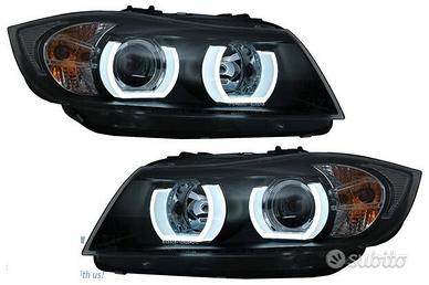 Coppia fari Xenon angel eyes TFL neri per BMW SERI