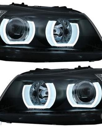 Coppia fari Xenon angel eyes TFL neri per BMW SERI