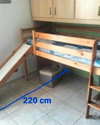 cameretta letto con scivolo in legno 