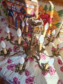 Lampadario Bronzo Massiccio Oro