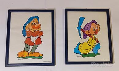 2 quadri Vintage dipinti a mano nani Walt Disney 