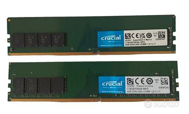 RAM DDR4 16Gb (2x8Gb) UDIMM 2400 Mhz marca Crucial