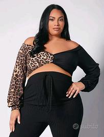 maglietta con stampa leopardo color block