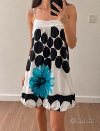 Abito Zuiki bianco pois neri fiore spalline tg M
