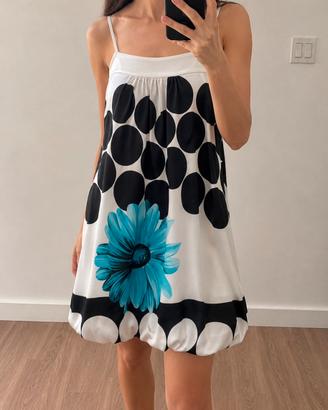Abito Zuiki bianco pois neri fiore spalline tg M