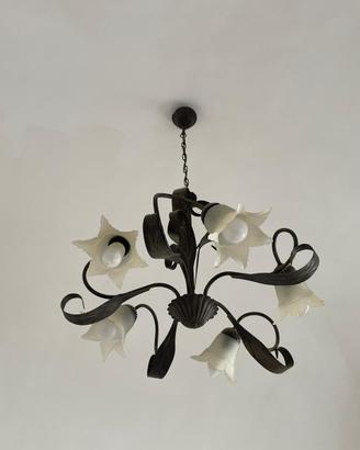 LAMPADARI IN FERRO BATTTUTO  E VETRO