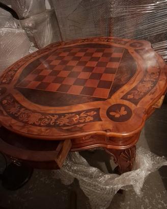 Tavolino da gioco scacchi intarsiato, farfalle