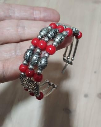 Bracciale Etnico Tunisino - Corallo e Argento
