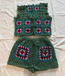 Completo in lana donna gilet e pantaloncini