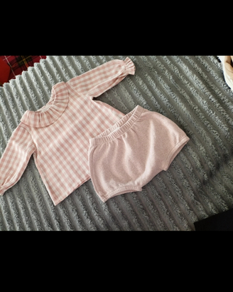 Completo neonata Le petit coco Vichy culotte nuovo