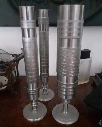 Tris Vasi Monofiore Brutalisti in  Acciaio Inox to