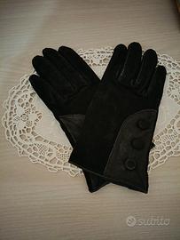Coppia di guanti vintage donna neri simil camoscio