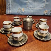 Servizio tazzine caffè  "Porcellana e Peltro"