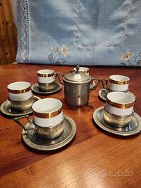 Servizio tazzine caffè  "Porcellana e Peltro"
