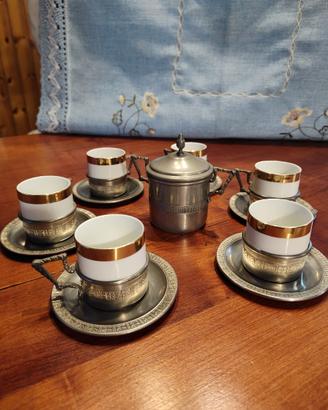 Servizio tazzine caffè  "Porcellana e Peltro"