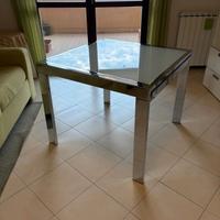 Tavolo cromato, ripiano vetro temperato
