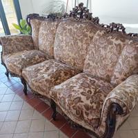 Divano classico 3 posti in legno intagliato