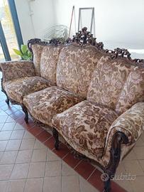 Divano classico 3 posti in legno intagliato