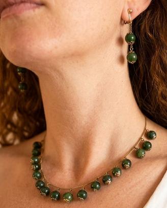 Parure collana e orecchini a clip in giada