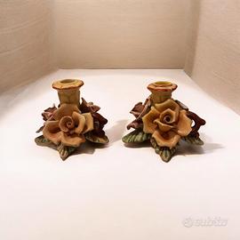coppia di portacandela In Ceramica vintage.