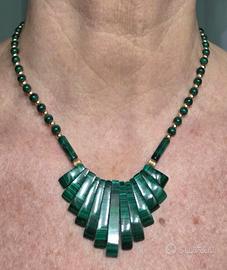 Collana anni 60 malachite e oro laminato