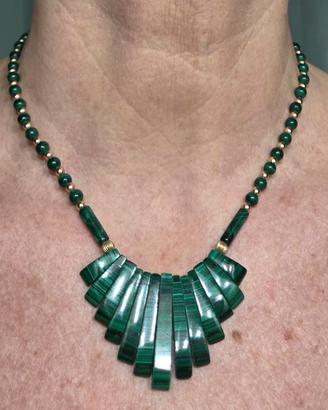 Collana anni 60 malachite e oro laminato