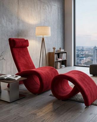 Poltrona + Pouf poggiapiedi in velluto rosso 