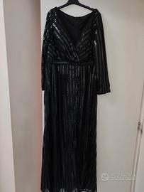 Vestito elegante lungo nero in paillettes