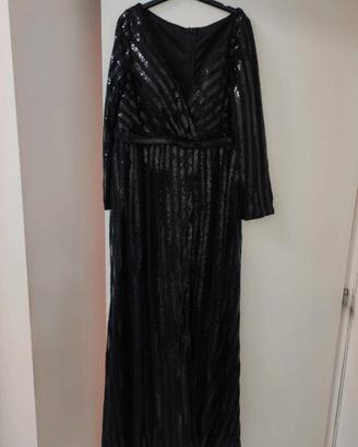 Vestito elegante lungo nero in paillettes