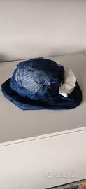 Cappellino cerimonia blu navy con veletta e rosa b