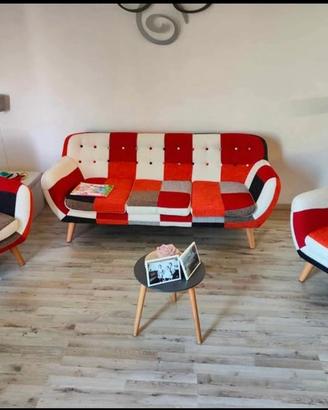 Divano patchwork 3 posti + 2 poltrone