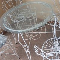 Set da giardino in ferro battuto/vetro tavolo+sedi