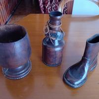 Set 3 oggetti vintage cuoio artigianale