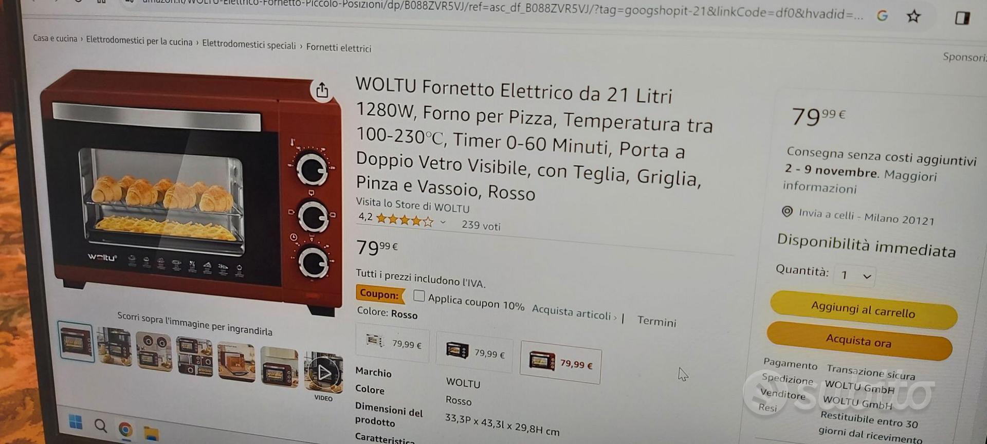 fornetto WOLTU COLOR ROSSO LITRI 21 - Elettrodomestici In vendita a Milano