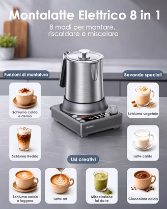 Montalatte Elettrico Professionale 8 in 1 Acciaio 