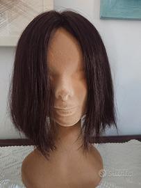 Parrucca capelli veri caschetto castano scuro