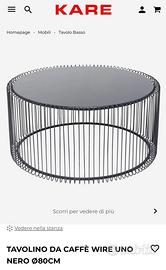 Tavolino da caffè wire uno nero ø80cm