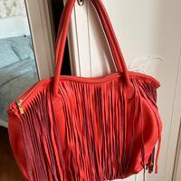 Borsa con frange , in pelle
