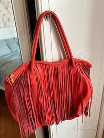 Borsa con frange , in pelle