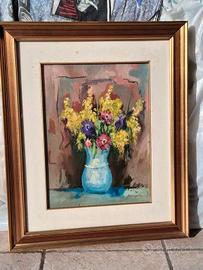Quadro Dipinto Olio su Tela Natura Morta Vaso di F