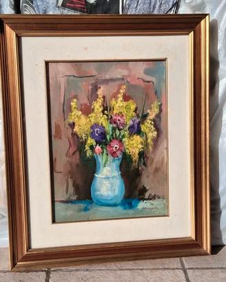 Quadro Dipinto Olio su Tela Natura Morta Vaso di F