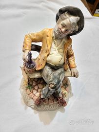 Statuina Capodimonte MOLLICA - Anziano con Vino 